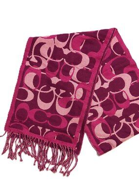 Coach Multi-Color Pink Burgundy Monogram Fall Winter Fringe Scarf Scarves